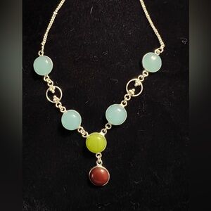 Chalcedony & red onyx 925 necklace